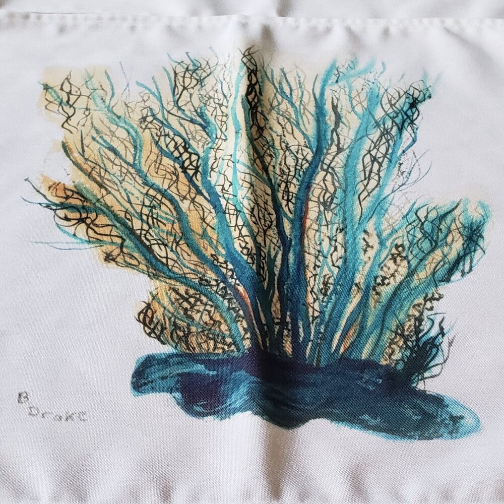 Betsy Drake Coastal Blue Coral Linen Placemats